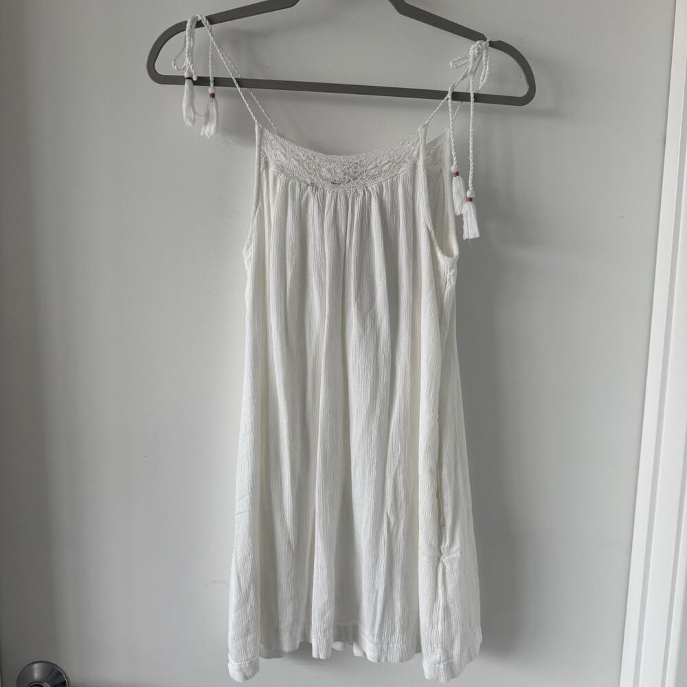 Abercrombie & Fitch Embroidered Floral Gauze Mini Dress XXSP White Boho Tassel - Picture 4 of 9